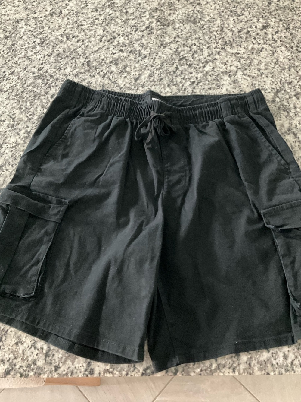 Fashion Nova Men's Cargo Drawstring Shorts in Black